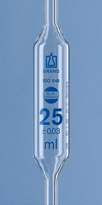 Vollpipetten, BLAUBRAND, Klasse AS, 1 Marke, blaue Graduierung, AR-GLAS, DE-M