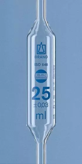 Vollpipetten, BLAUBRAND, Klasse AS, 2 Marken, blaue Graduierung, AR-GLAS, DE-M