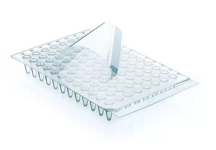 PCR-Sets 96-well Platten und Folien, PP, transparent, well-Rand nicht erhöht, inklusive 50 Folien qPCR, Polyester, BIO CERT PCR QUALITY, pk/50