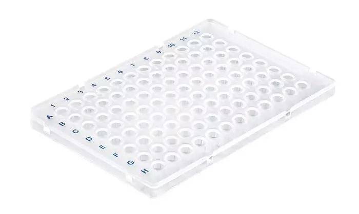 PCR-Platte 96-well, PP, halber Rahmen, erhöht, Low Profile, 0.15 ml, transparent, BIO-CERT PCR QUALITY, pk/50